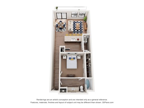 Floor plan for 1 bed, 1 bath, 845 sqft